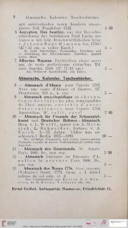 Almanache, Kalender , Taschenbücher (Nr. 8 - 91)