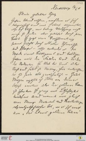 Heid. Hs. 3484,1049: Nachlass Eberhard und Marie Luise Gothein - Briefe von Eberhard Gothein an Marie Luise Gothein: Brief von Eberhard Gothein an Marie Luise Gothein