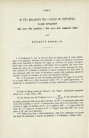 Di una relazione tra i raggi di curvatura in punti corrispondenti della curva delle grandezze e della componenti radiali.