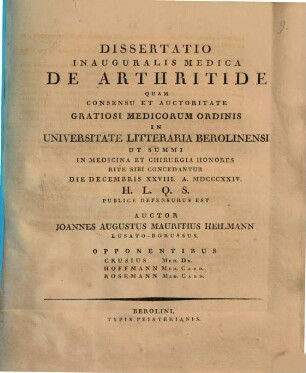Diss. inaug. med. de arthritide