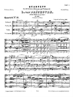Beethoven's Werke. 52 = Serie 6: Quartette für 2 Violinen, Bratsche und Violoncell, Quartett : op. 135