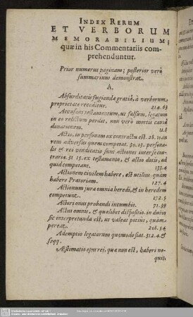 Index Rerum Et Verborum Memorabilium quae in his Commentariis comprehenduntur