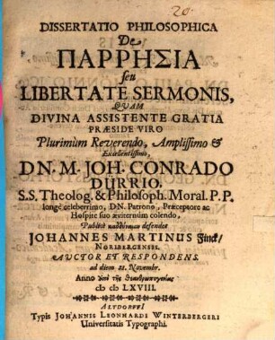 Diss. philos. de parrēsia, seu libertate sermonis