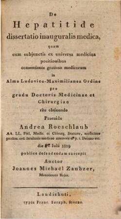 De hepatitide : dissertatio inauguralis medica