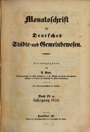 Monatsschrift für deutsches Städte- und Gemeindewesen. 4,a = H. 1-6. 1858