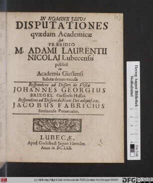 Disputationes quaedam Academicae