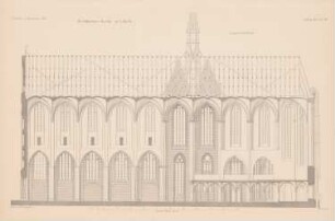 Katharinenkirche, Lübeck: Längsschnitt (aus: Atlas zur Zeitschrift für Bauwesen, hrsg. v. G. Erbkam, Jg. 21, 1871)