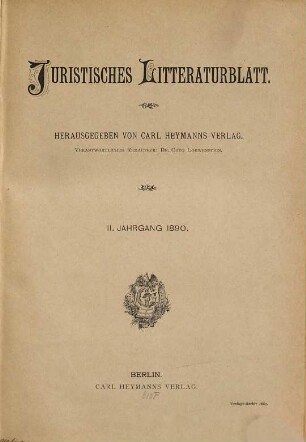 Juristisches Literaturblatt. 2. 1890
