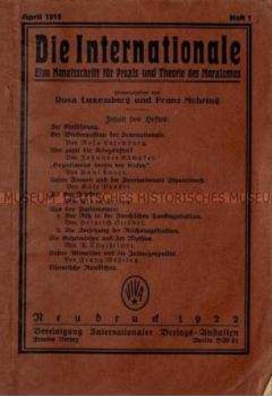 Sozialistische Zeitschrift begründet von Rosa Luxemburg und Franz Mehring, Jg. 1915