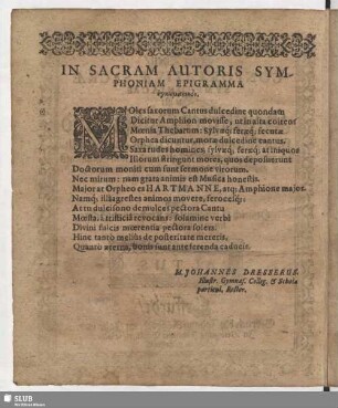 In sacram autoris symphoniam Epigramma