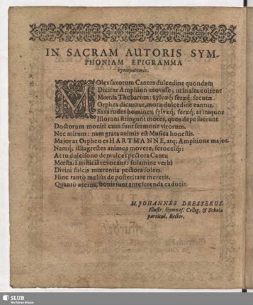 In sacram autoris symphoniam Epigramma