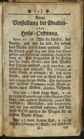 Kurze Vorstellung der Gnaden- oder Heils-Ordnung.