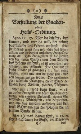 Kurze Vorstellung der Gnaden- oder Heils-Ordnung.