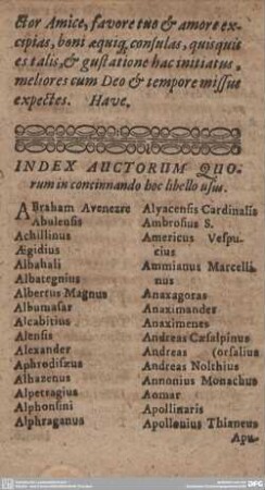 INDEX AUCTORUM QUOrum in concinnando hoc libello usus.