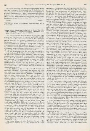 743-746 [Rezension] Wengst, Klaus, Häresie und Orthodoxie im Spiegel des ersten Johannesbriefes