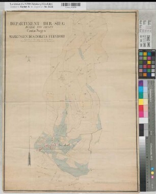 Ferndorf (Kreuztal) Gemarkungen (1727) 1813 300 rh. Fuß = 13,15 cm 64 x 48 kol. Zeichnung Philipp Plönnies kopiert: G. Werner KSA Nr. 1191