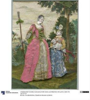 Kulissenschnitt: Dame und Mädchen mit Lamm
