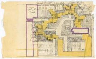 Wohnungsbau, Stadtsanierung Wedding Abschnitt II/VI, Demminerstraße, Ruppiner Straße, Berlin: Entwurfsskizze für Anordnung der Wohnbebauung, verschiedene Varianten