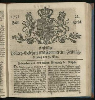 22. Stueck, Montag den 31. May 1751