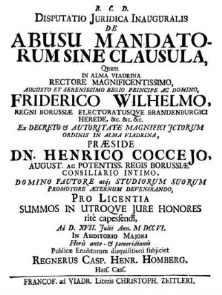 Disputatio Juridica Inauguralis De Abusu Mandatorum Sine Clausula