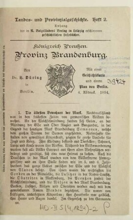 H. 2: Provinz Brandenburg : mit einer Geschichtskarte