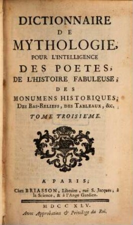 Dictionnaire de Mythologie, 3