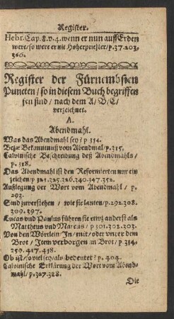 Register der Fürnembsten Puncten/ so in diesem Buch begriffen ...