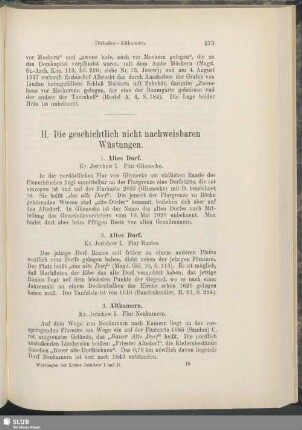 II. Die geschichtlich nicht nachweisbaren Wüstungen