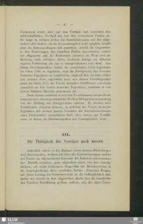 III. Die Thätigkeit des Vereines nach aussen