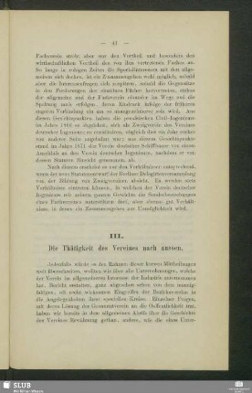 III. Die Thätigkeit des Vereines nach aussen