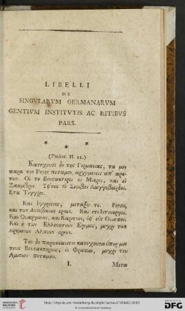 Libelli de singularum Germanarum gentium institutis ac ritibus pars