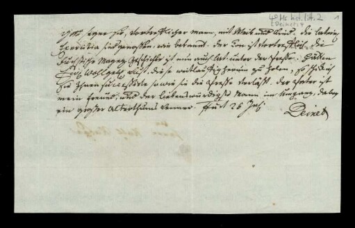 Brief von Johann Konrad Deinet an Rudolf Erich Raspe