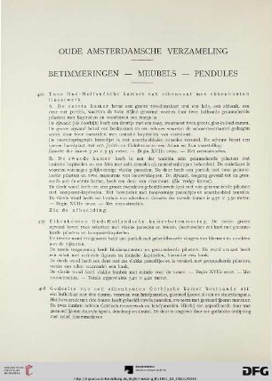 Oude amsterdamsche verzameling: Betimmeringen – Meubels – Pendules (Nr. 406-450)