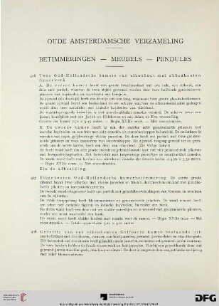 Oude amsterdamsche verzameling: Betimmeringen – Meubels – Pendules (Nr. 406-450)