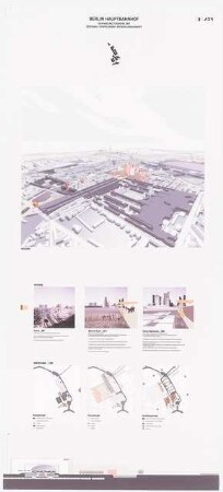 Quartier am Hauptbahnhof, Berlin Schinkelwettbewerb 2007: Perspektivische Ansicht, Situationsfotos, Strukturpläne, Schnitt 1:1000