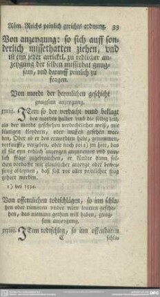 Von anzeygung: so sich auff sonderliche missethatten ziehen, und ist eyn jeder artickel, zu redlicher anzeygung der selben missethat gnugsam, und darauff peinlich zu fragen
