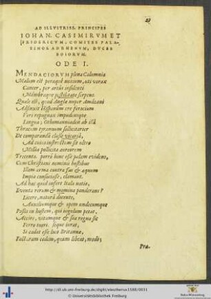 Ad Principes Iohannem Casimirum Et Fridericum Odae