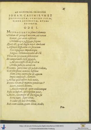 Ad Principes Iohannem Casimirum Et Fridericum Odae