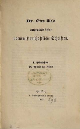 Otto Ule's ausgewählte kleine naturwissenschaftliche Schriften, 1