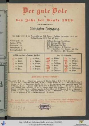80. Jahrgang: Der Gute Bote: ... für das Jahr der Gnade 1918