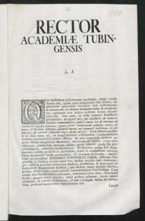 Rector Academiae Tubingensis L. S.