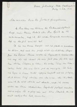 Brief von Rolf Ibscher an Gerhart Hauptmann