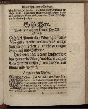 Leich-Text. Aus dem Propheten Daniel Cap. XII. Vers. 2. 3.