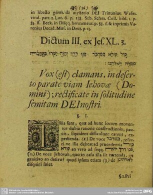 Dictum III. ex Jes.XL. 3.