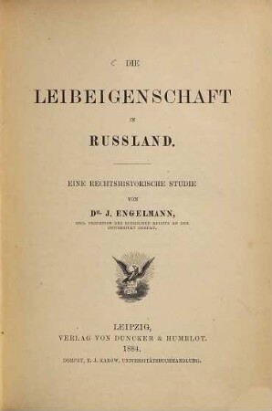 Die Leibeigenschaft in Russland : eine rechtshistorische Studie