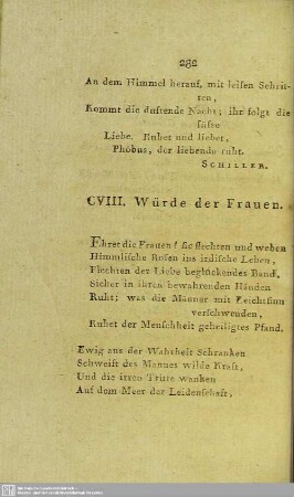 CVIII. Würde der Frauen