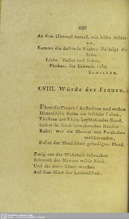 CVIII. Würde der Frauen
