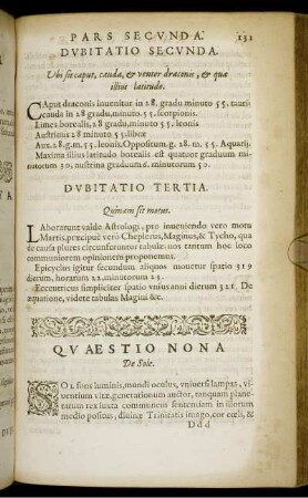 Quaestio Nona, De Sole.