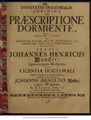 Disputatio Inauguralis Iuridica De Praescriptione Dormiente