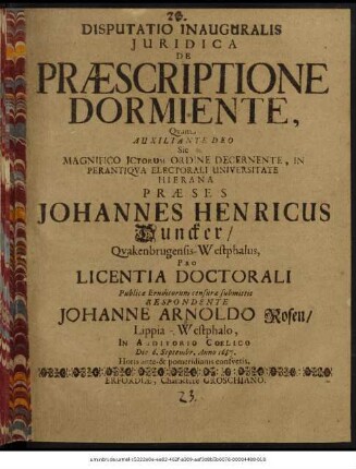 Disputatio Inauguralis Iuridica De Praescriptione Dormiente
